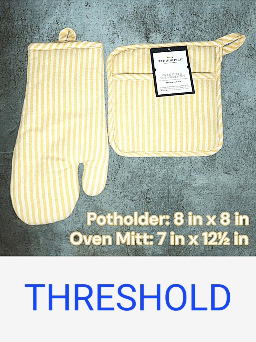 Threshold Yellow and White Stripe Oven Mitt & Potholder Set